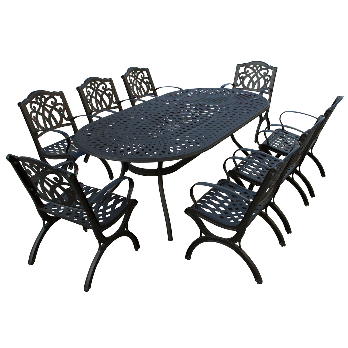 Outdoor Aluminum 9pc Large Oval Patio Dining Set Eight Chairs - Sharicks