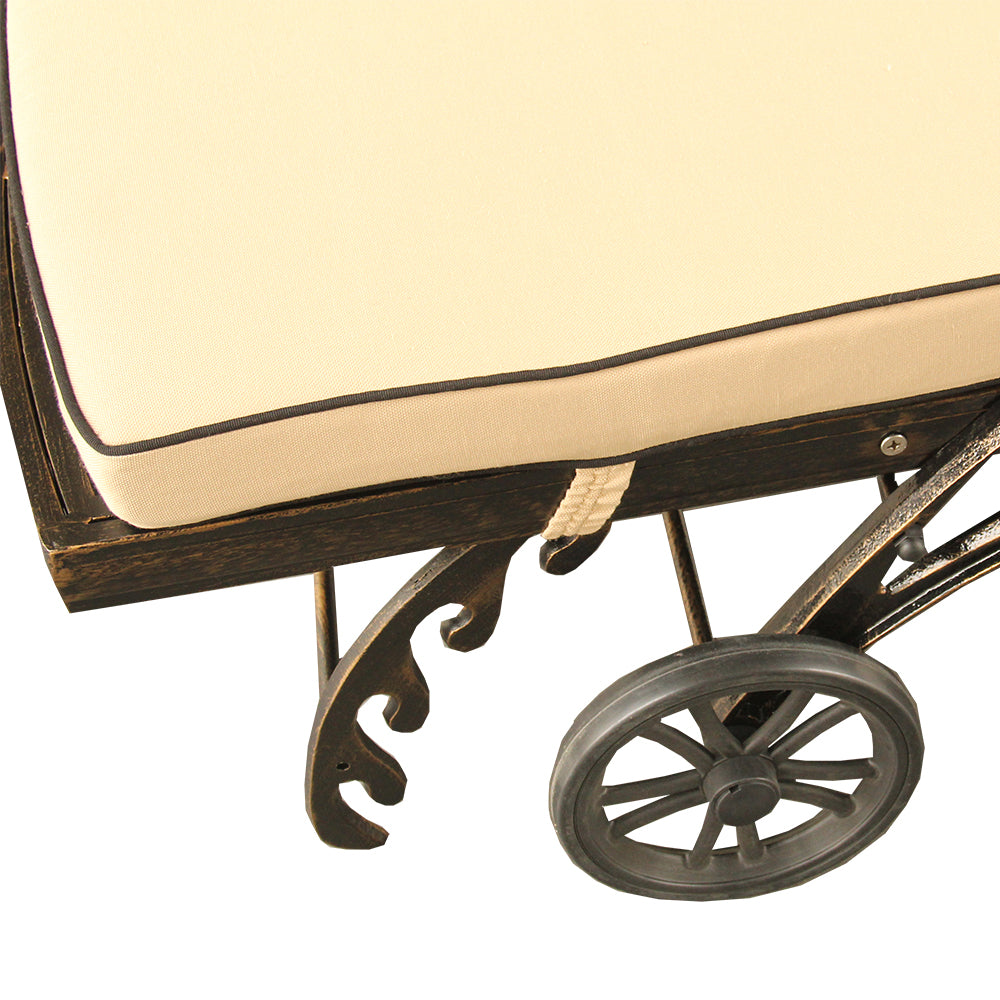 Modern Aluminum Bronze Patio Chaise Lounge with Wheels and Cushion Sharicks