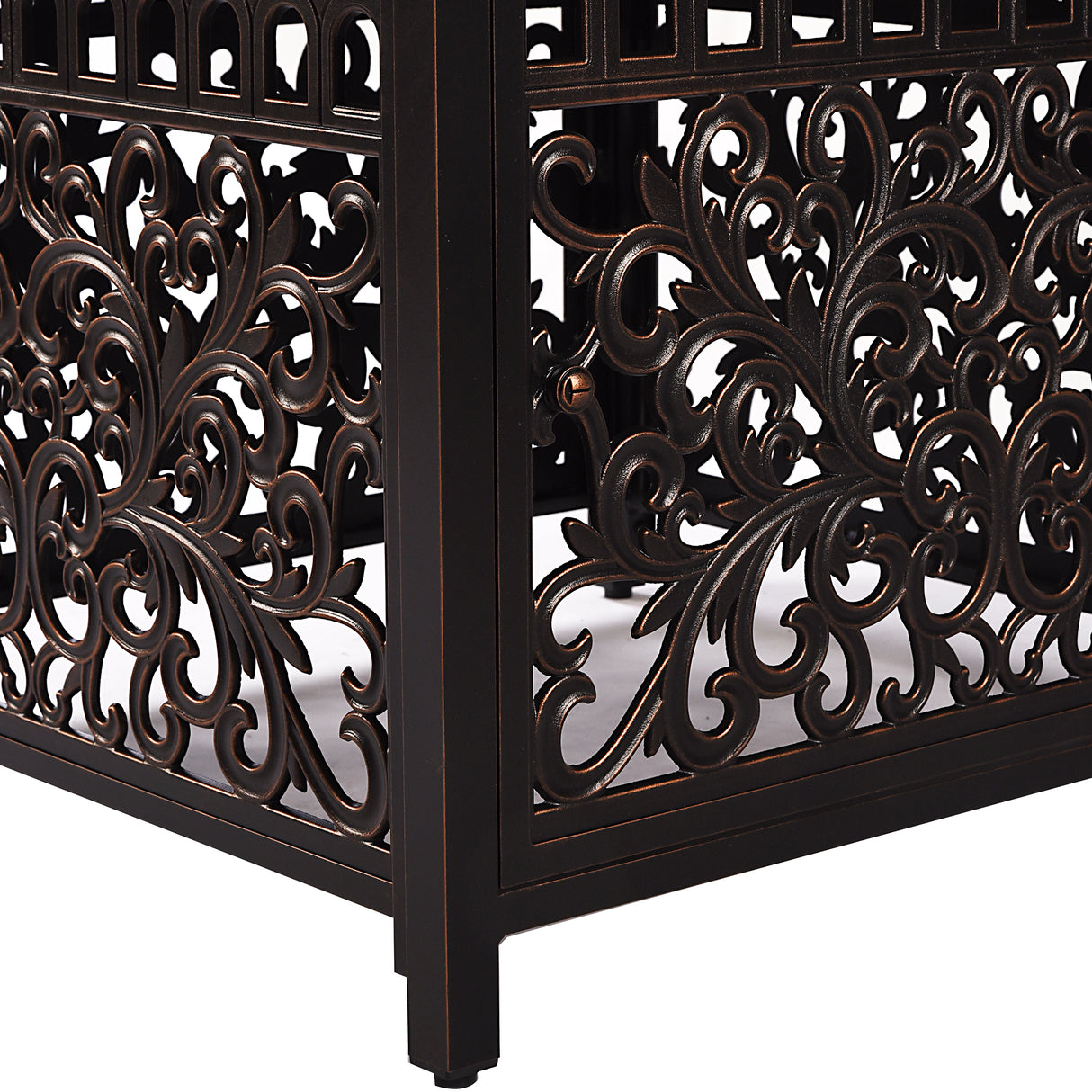 Aluminum 42-in Square Patio Fire Table Set with Swivel Rocking Chairs - Sharicks