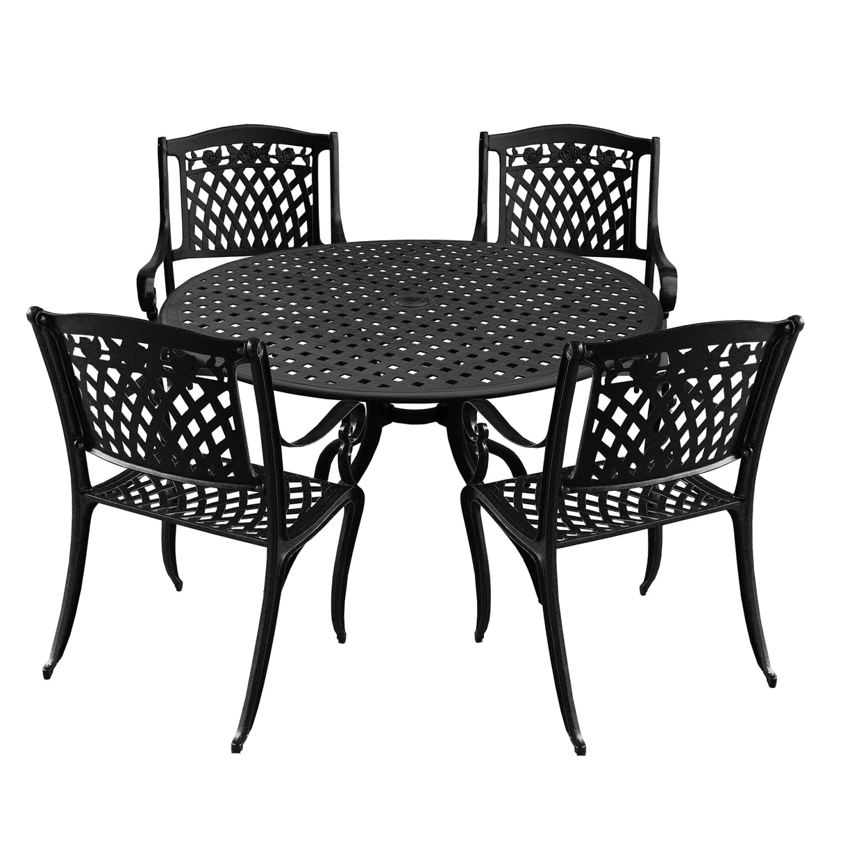 Outdoor Aluminum 5pc Round Black Patio Dining Set with Four Chairs - Sharicks