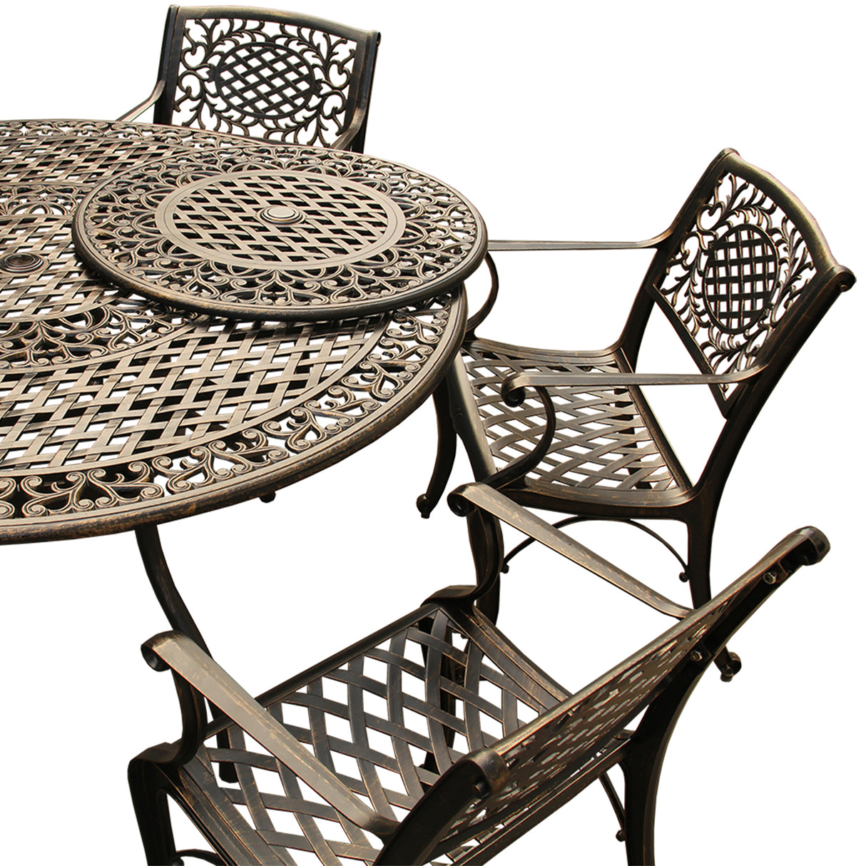 Outdoor Aluminum 7pc Round Patio Dining Set, Lazy Susan, Six Chairs - Sharicks