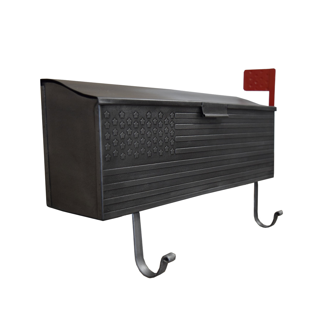 Antique Silver American Flag Metal Wall Mounted Mailbox with Hangers Sharicks