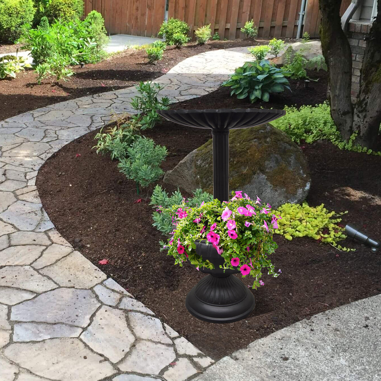 Ornate Round Cast Aluminum Metal 35-in Bird Bath Planter Vase Combo Sharicks