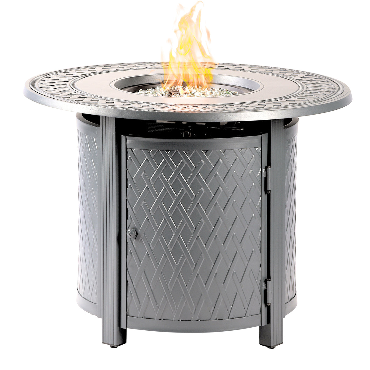 Aluminum 34-in Round Propane Fire Table with Beads, Covers and Lid Sharicks