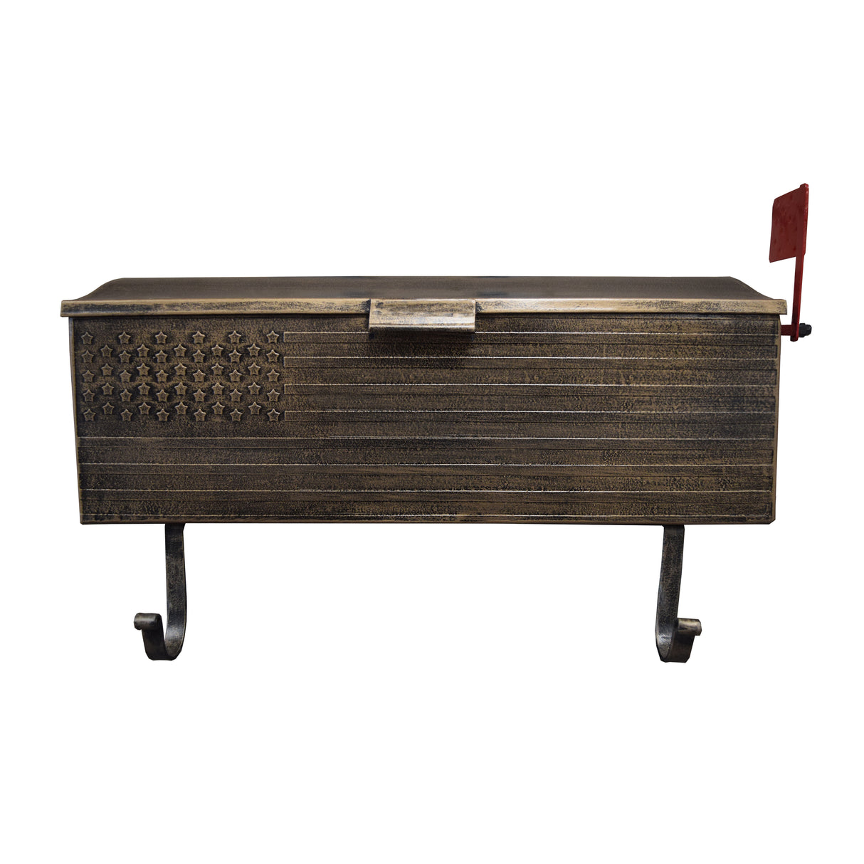 Antique Bronze American Flag Metal Wall Mounted Mailbox with Hangers Sharicks