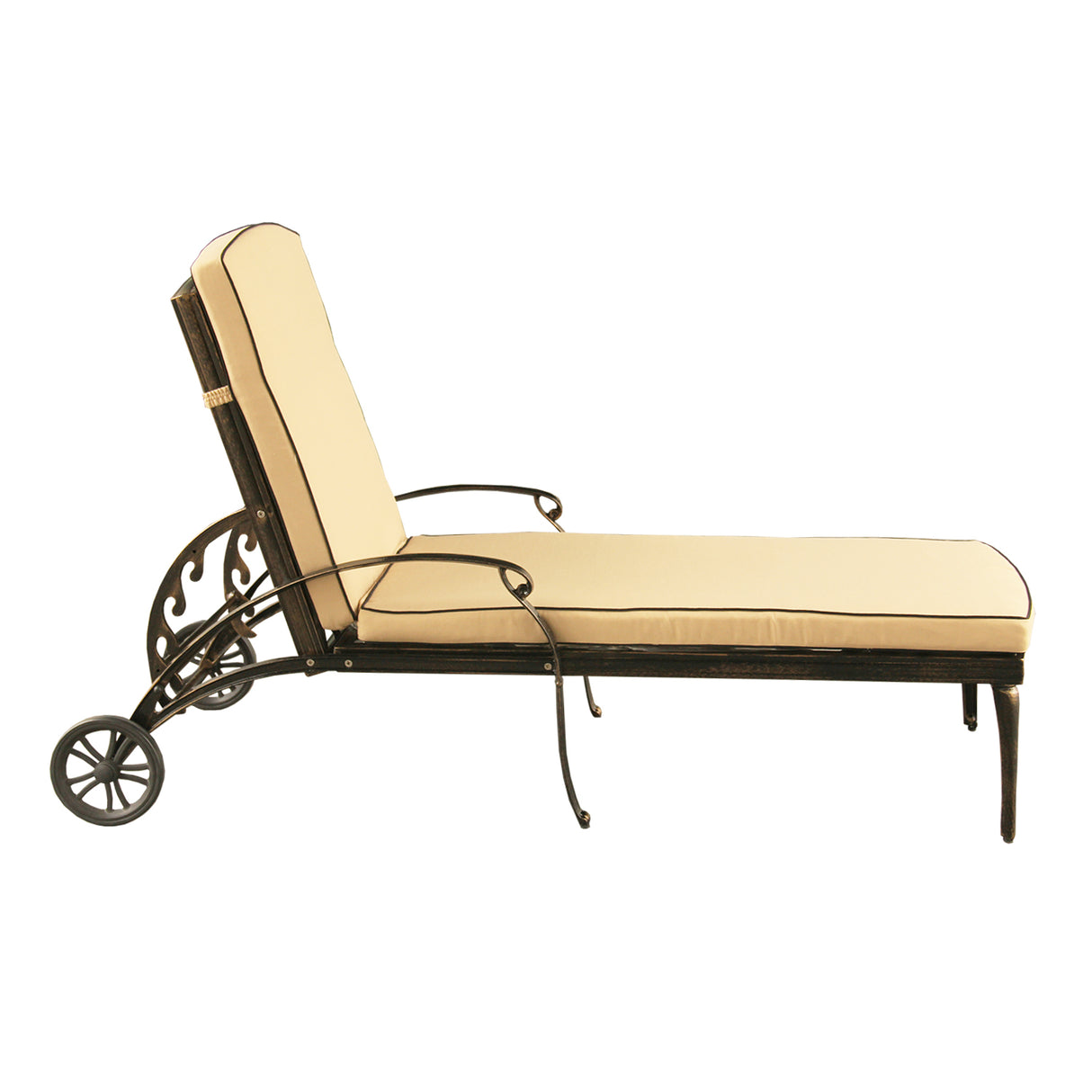 Modern Aluminum Bronze Patio Chaise Lounge with Wheels and Cushion Sharicks