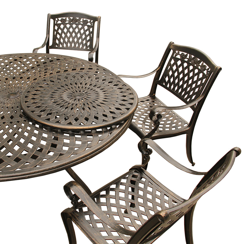 Outdoor Aluminum 7pc Round Patio Dining Set, Lazy Susan, Six Chairs - Sharicks