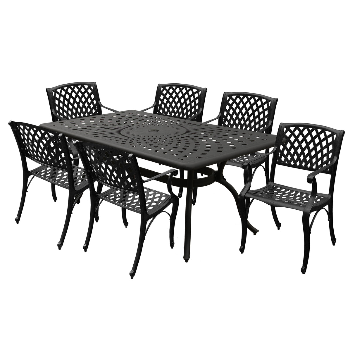 Outdoor Aluminum 7pc Black Rectangular Patio Dining Set and Six Chairs - Sharicks