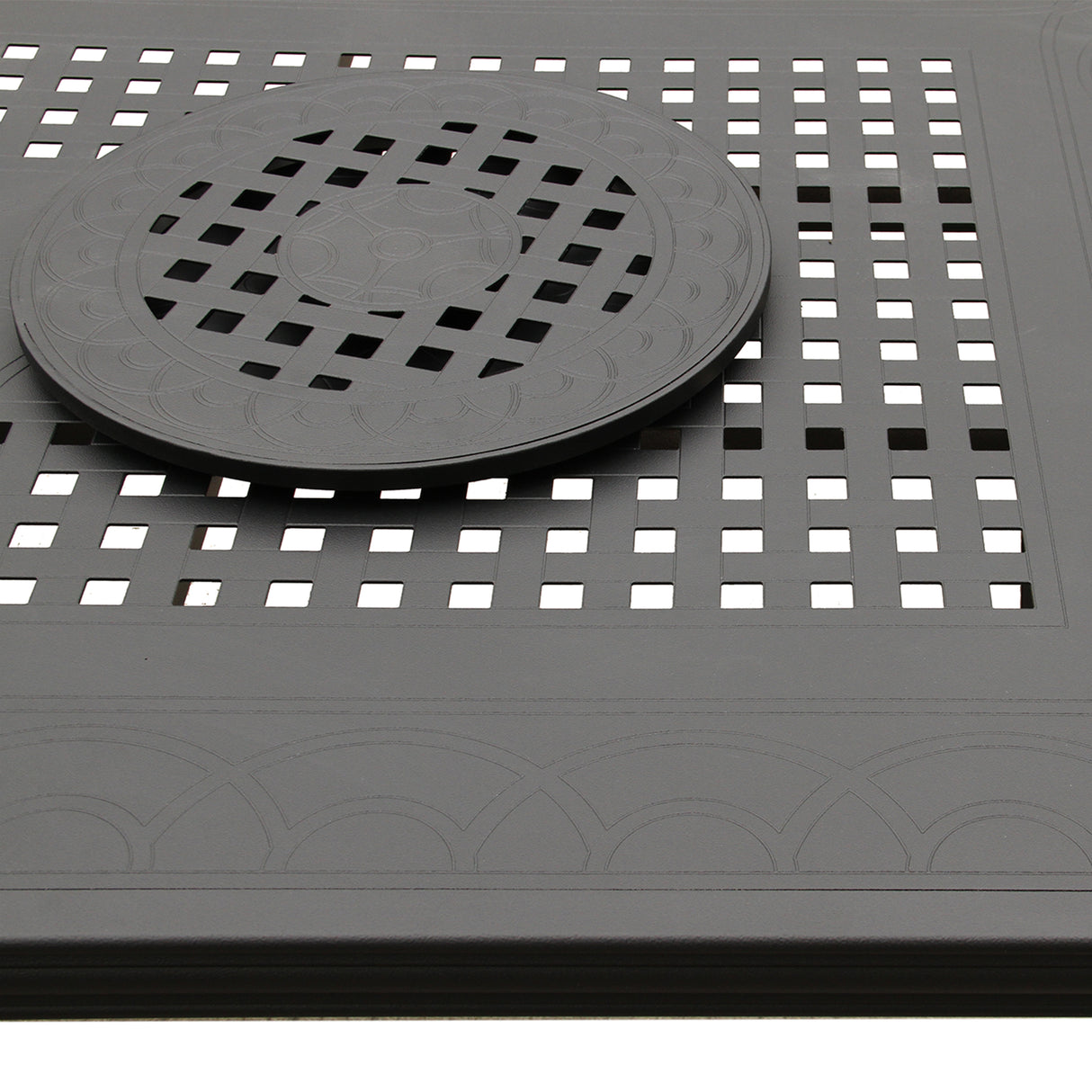 Aluminum Black 84-in Rectangle Large Patio Dining Table, Lazy Susans Sharicks