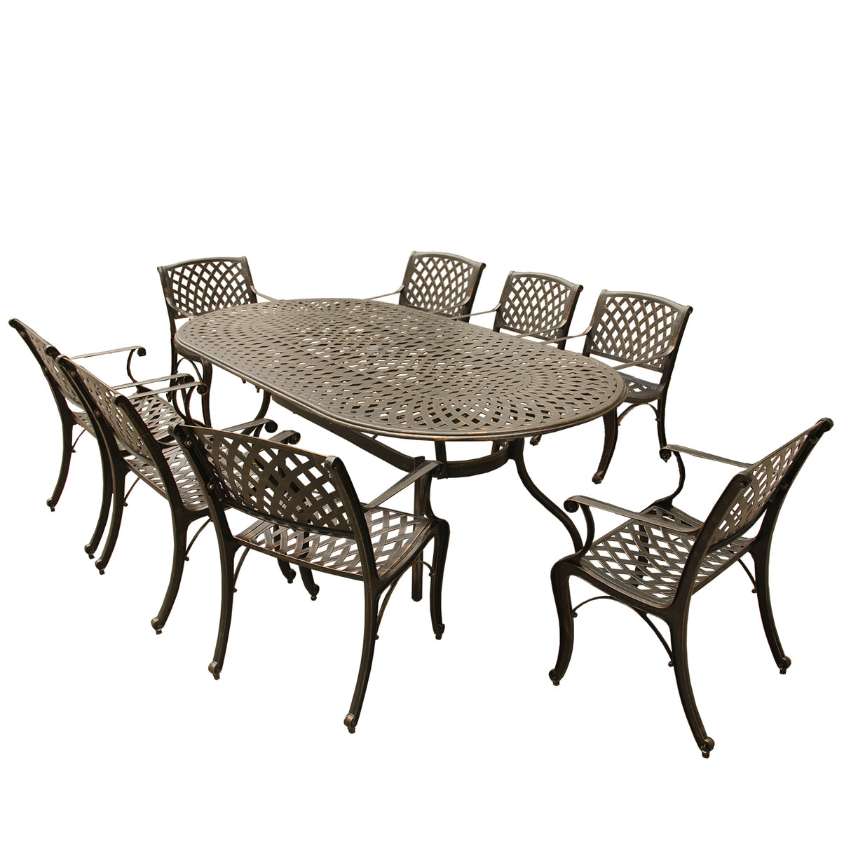 Outdoor Aluminum 9pc Large Oval Patio Dining Set and Eight Chairs - Sharicks