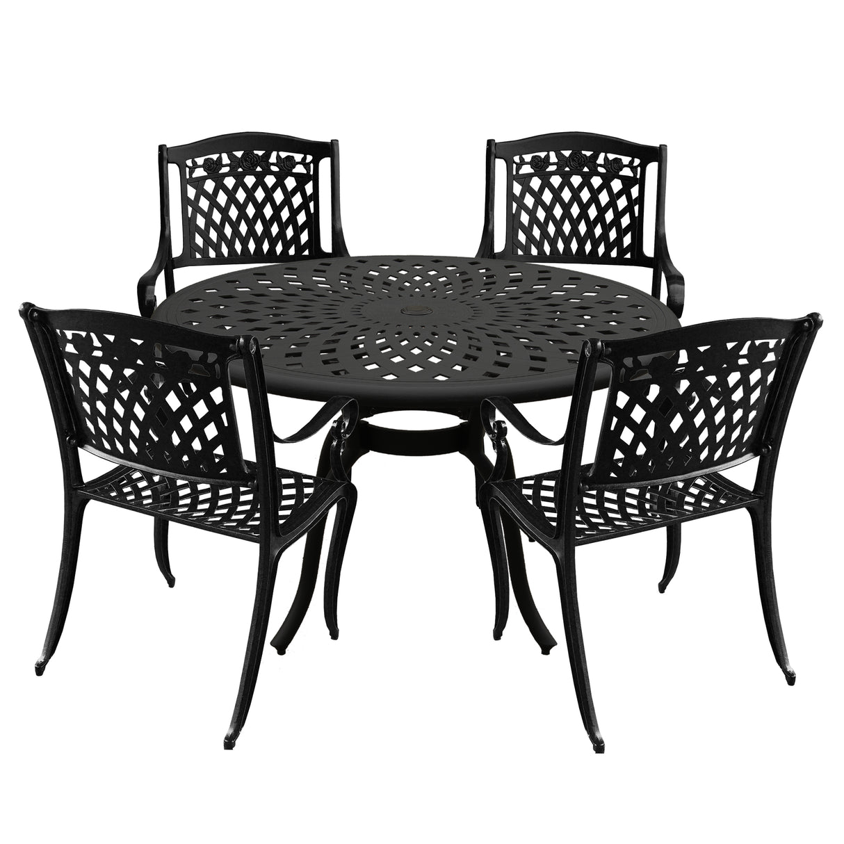 Outdoor Aluminum 5pc Round Black Patio Dining Set with Four Chairs - Sharicks