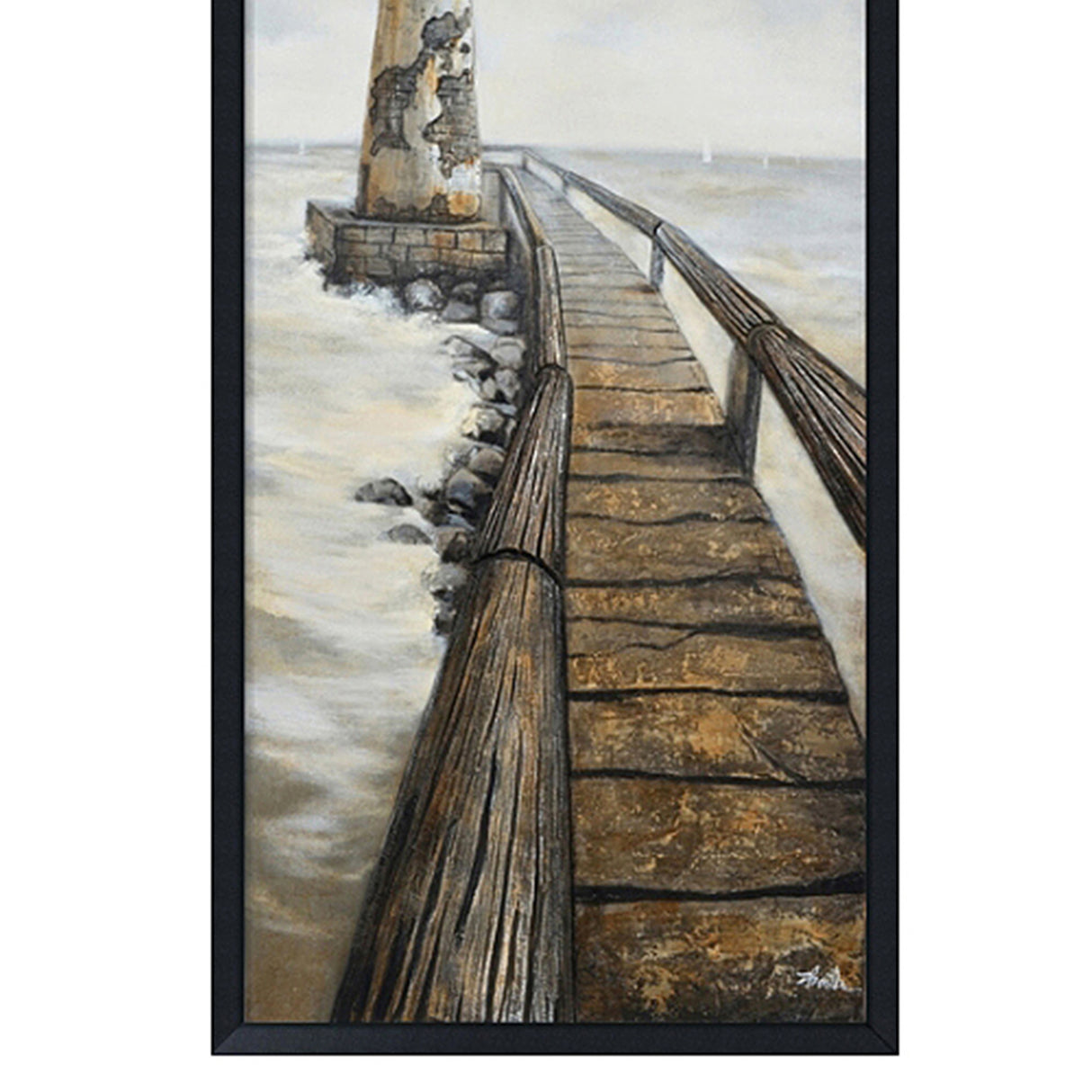 Hand Painted Acrylic Wall Art Vintage Light House 32 x 71 Rectangular Canvas with a Black Wooden Frame - Sharicks