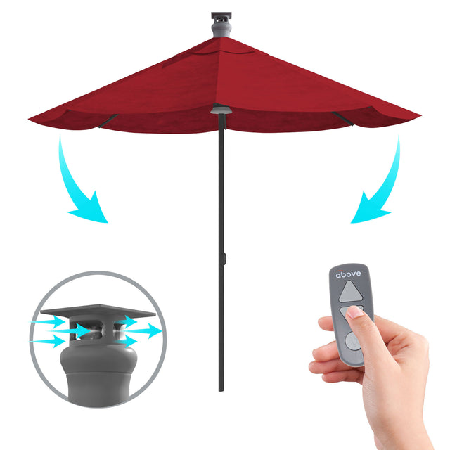 Luxury Sunbrella 9 Ft Diameter Smart Patio Umbrella - Red - Sharicks