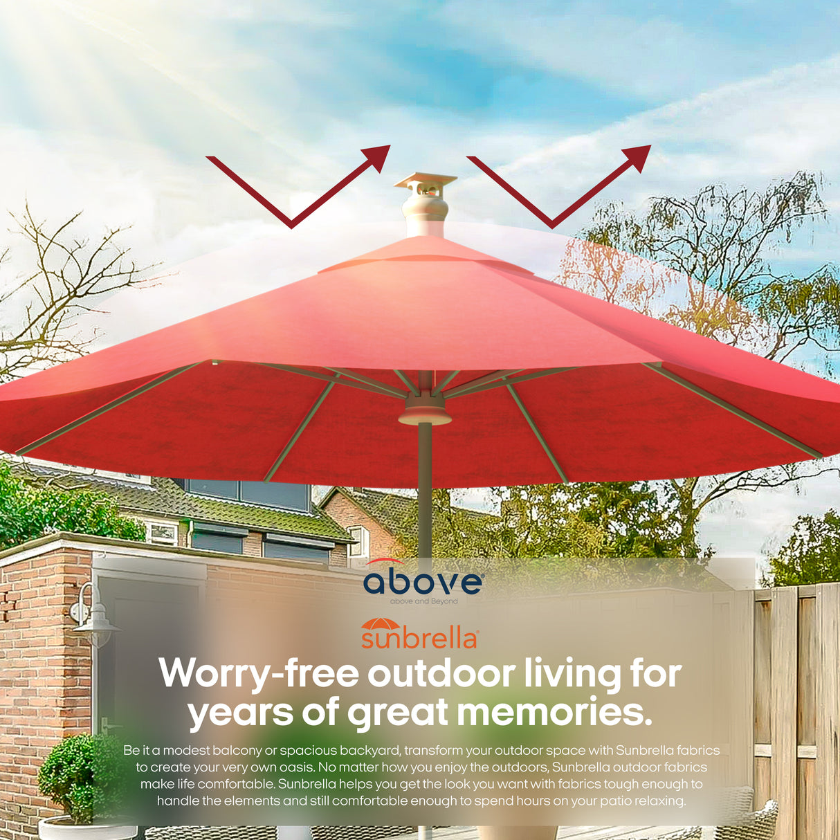 Luxury Sunbrella 9 Ft Diameter Smart Patio Umbrella - Red - Sharicks