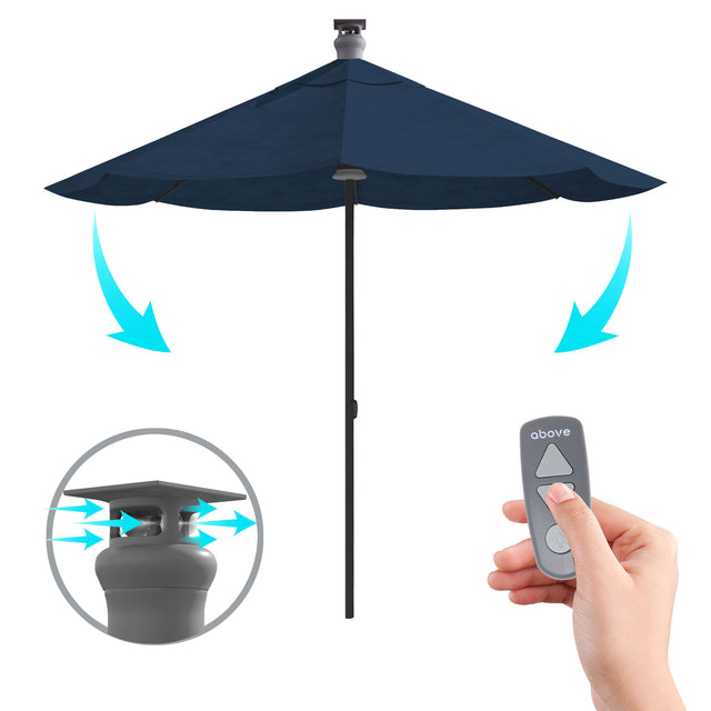 Luxury Sunbrella 9 Ft Diameter Smart Patio Umbrella - Dark Blue - Sharicks