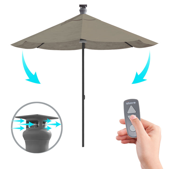 Luxury Sunbrella 9 Ft Diameter Smart Patio Umbrella - Light Grey - Sharicks