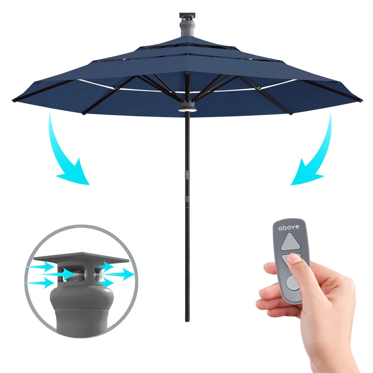 Luxury Sunbrella 11 Ft Diameter Smart Patio Umbrella - Dark Blue