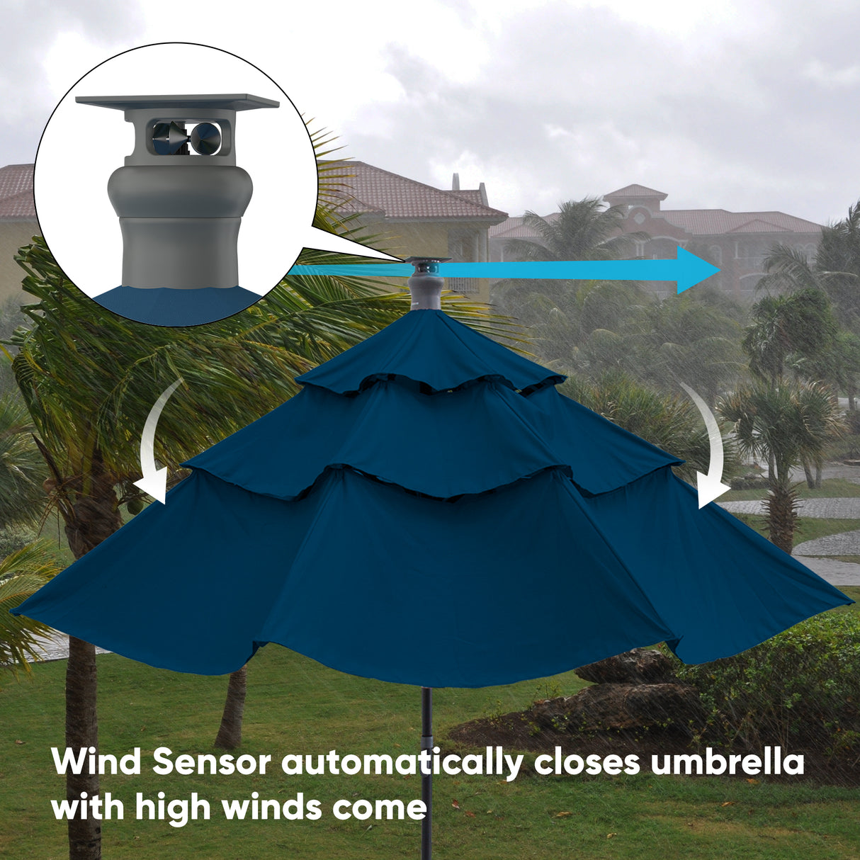 Luxury Sunbrella 11 Ft Diameter Smart Patio Umbrella - Dark Blue - Sharicks