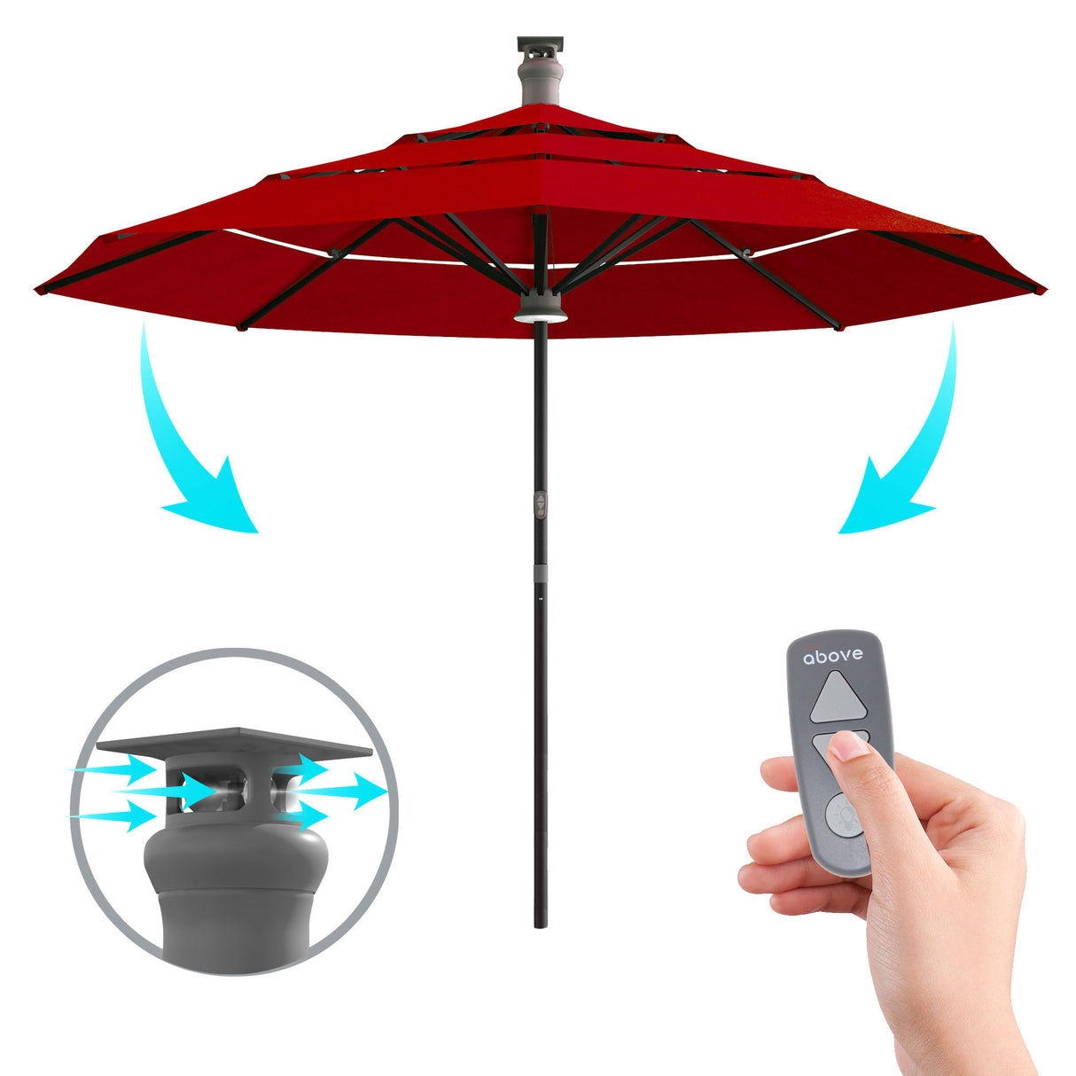 Luxury Sunbrella 11 Ft Diameter Smart Patio Umbrella - Red - Sharicks