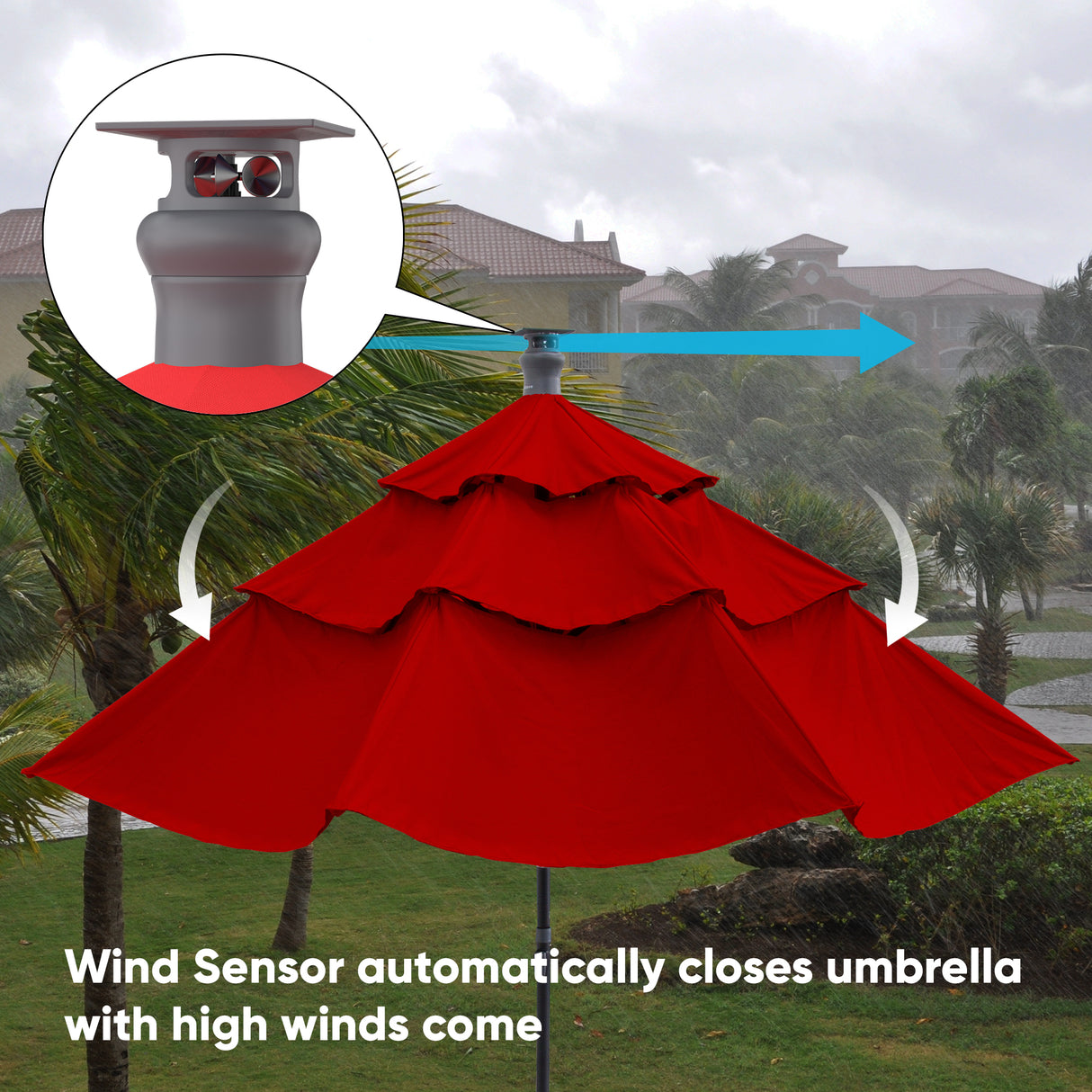 Luxury Sunbrella 11 Ft Diameter Smart Patio Umbrella - Red - Sharicks