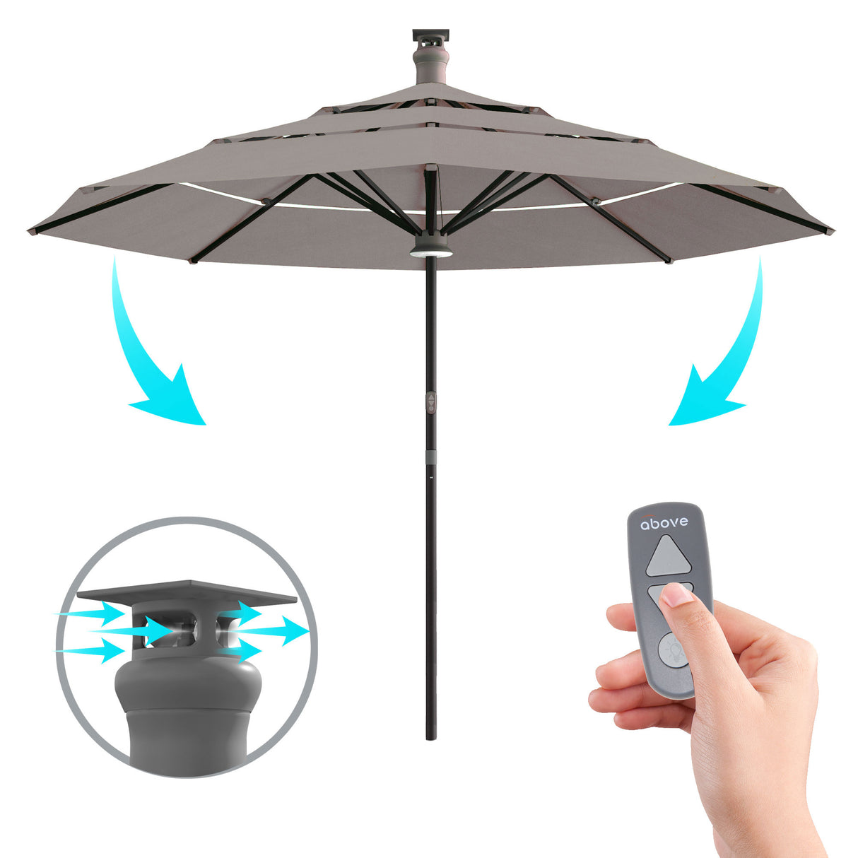 Luxury Sunbrella 11 Ft Diameter Smart Patio Umbrella - Light Grey - Sharicks