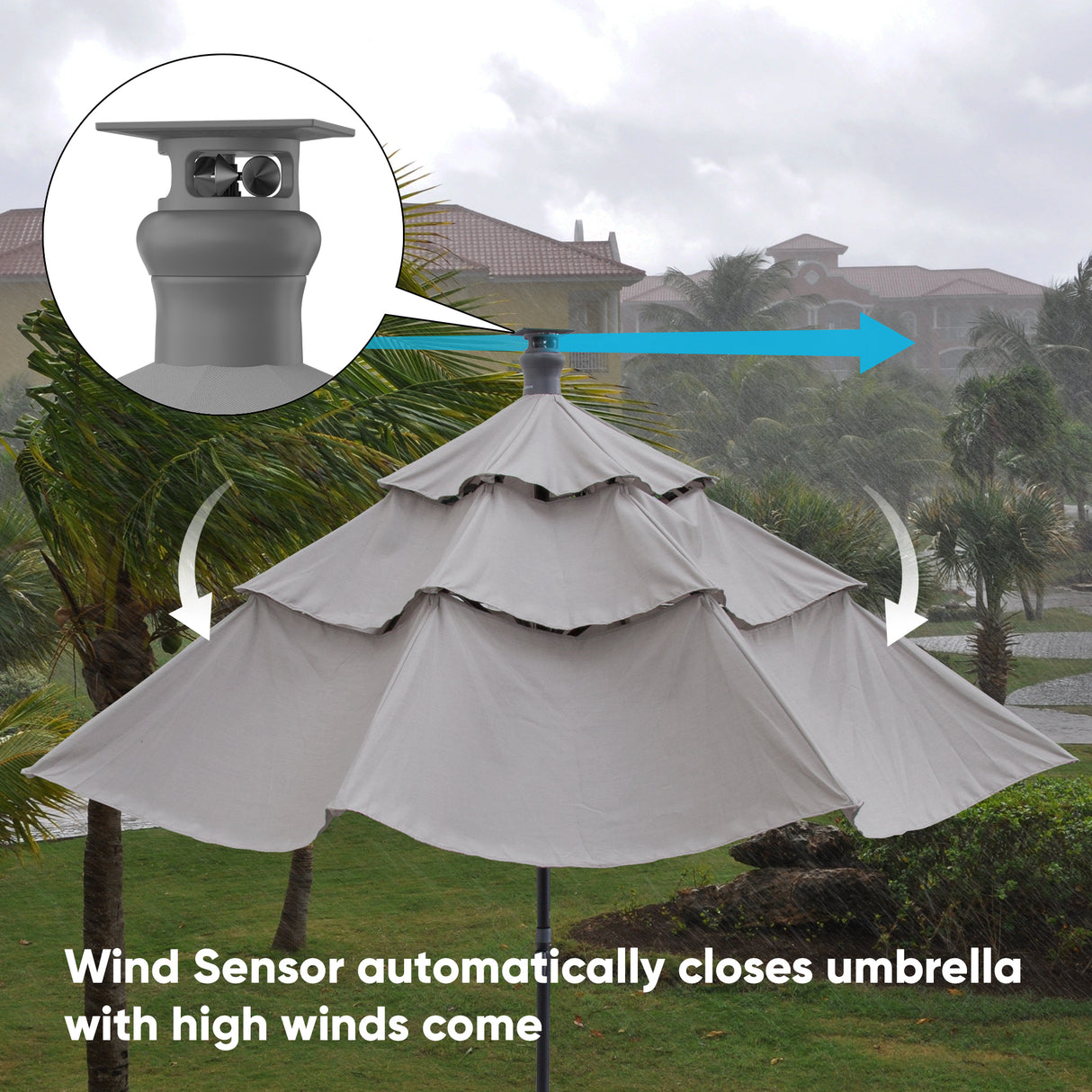 Luxury Sunbrella 11 Ft Diameter Smart Patio Umbrella - Light Grey - Sharicks