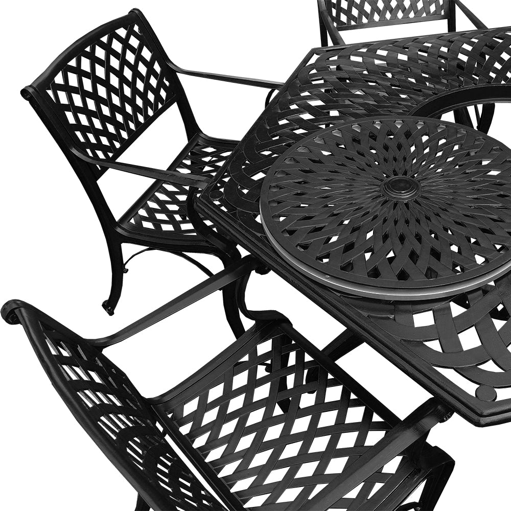 Outdoor Aluminum 7pc Hexagon Patio Dining Set, Lazy Susan, Six Chairs