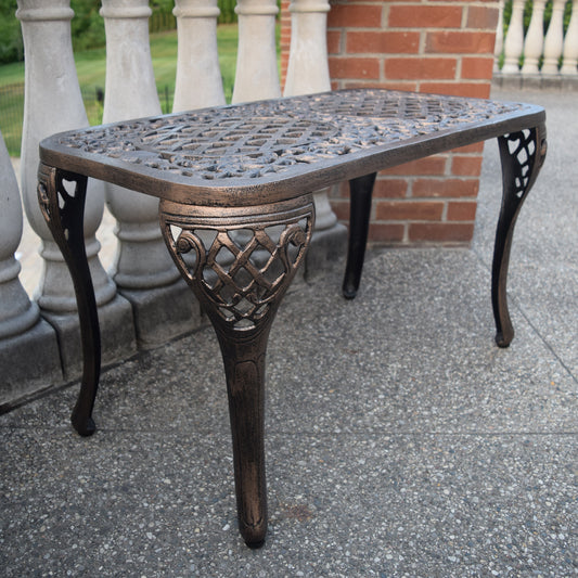 Ornate Cast Aluminum Metal Rectangular Bronze Patio Coffee Table