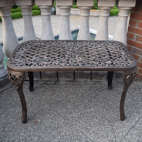 Ornate Cast Aluminum Metal Rectangular Bronze Patio Coffee Table