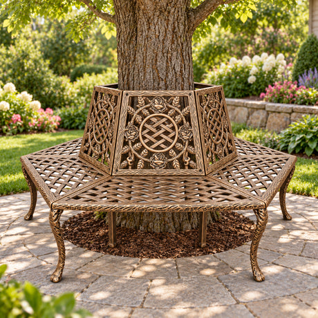 Large Antique Bronze Rose Cast Aluminum Metal Tree Bench