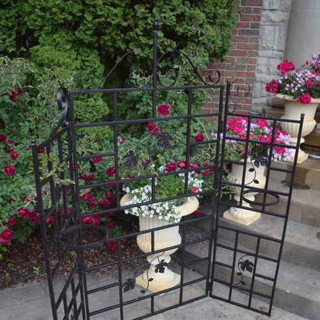 Three Panel Steel Brown Patio Screen Trellis with Flower Pot Holders