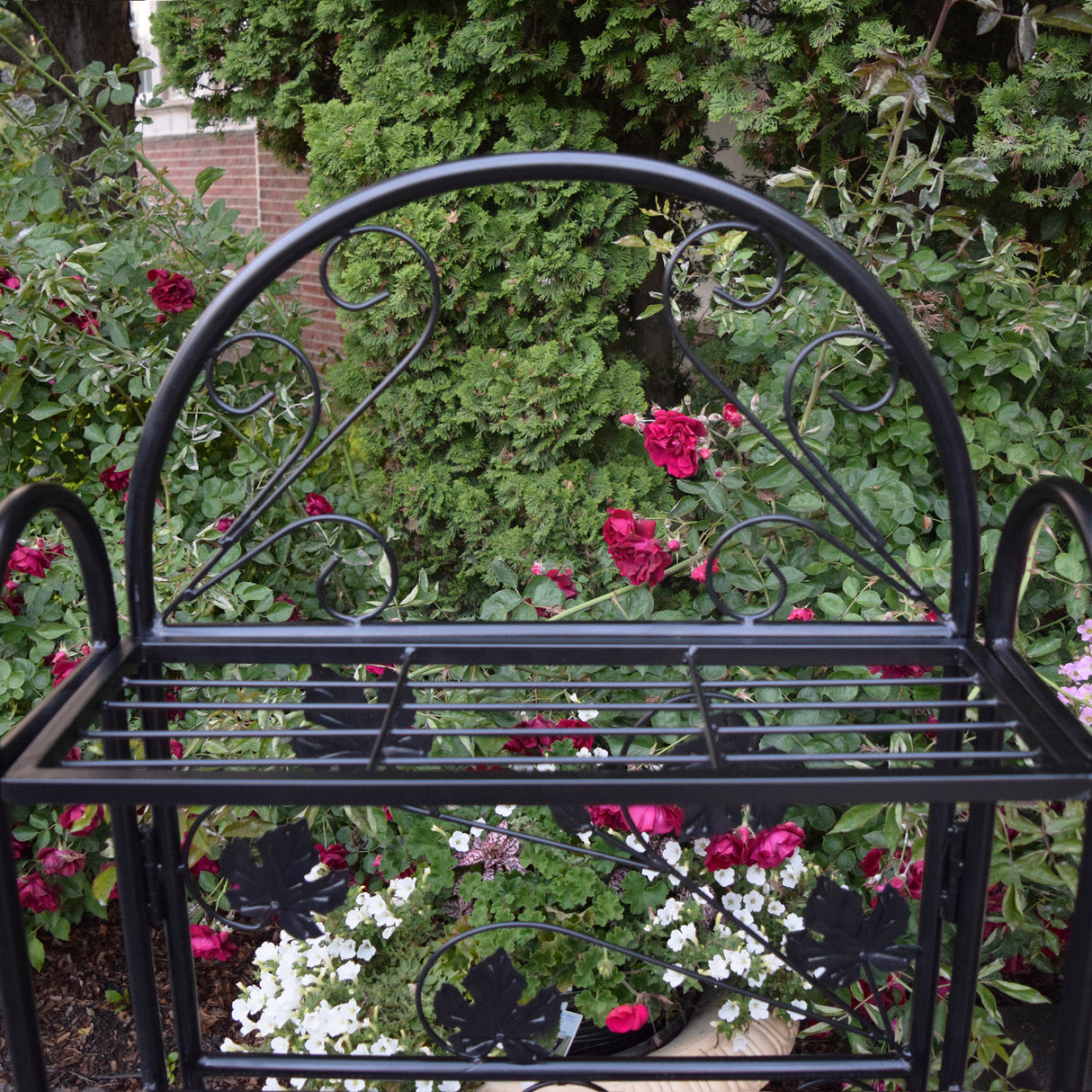 4-Tier Black Bakers Rack Plant Stand with Leaves