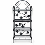 4-Tier Black Bakers Rack Plant Stand with Leaves
