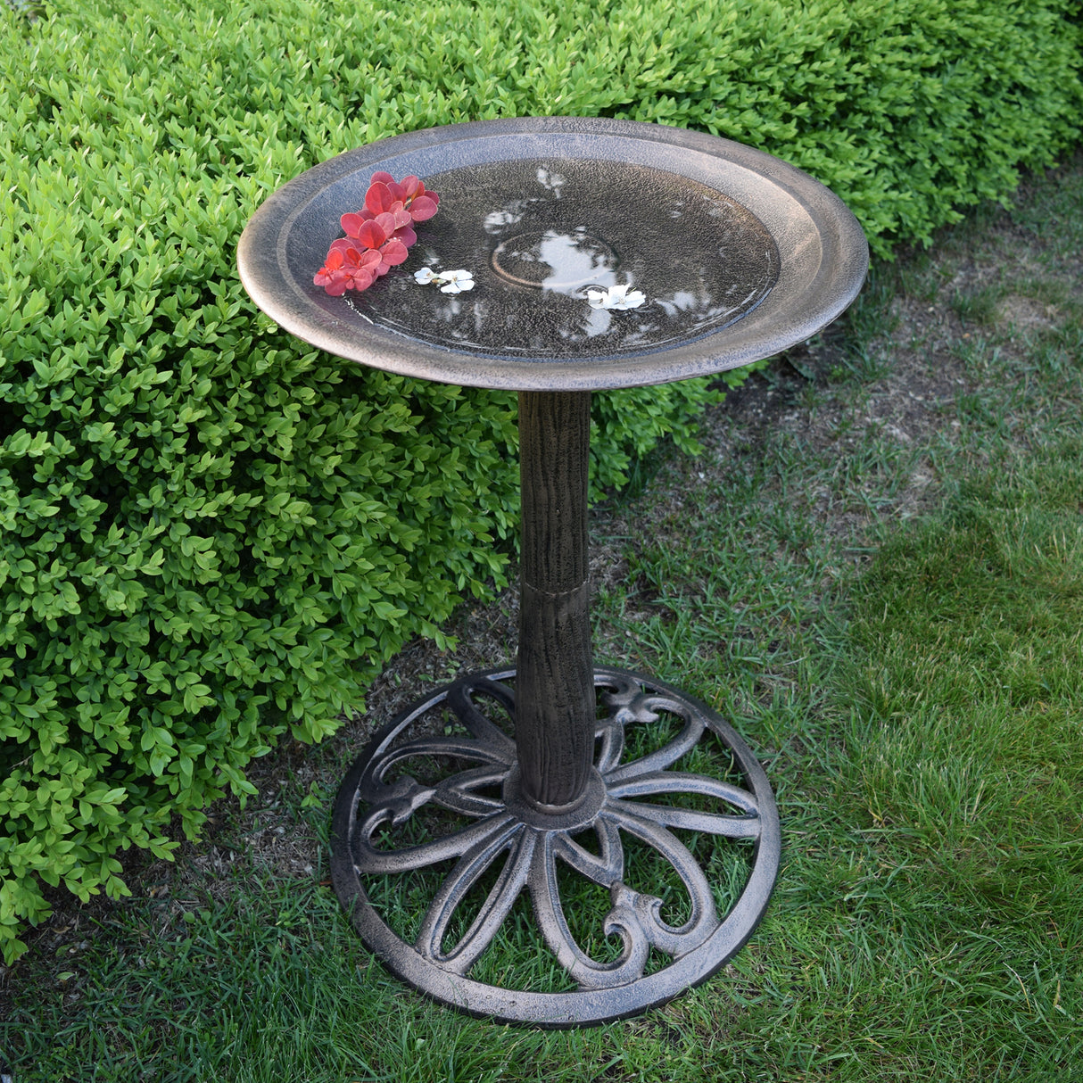 Modern Round Cast Aluminum Metal 28-in Bronze Bird Bath