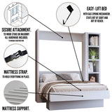 Easy-Lift Queen Murphy Wall Bed in White with Bookshelf - Sharicks