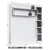 Easy-Lift Full Murphy Wall Bed in White with Shelf - Sharicks