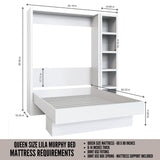 Easy-Lift Queen Murphy Wall Bed in White with Bookshelf - Sharicks