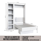 Easy-Lift Twin Murphy Wall Bed in White with Bookshelf - Sharicks