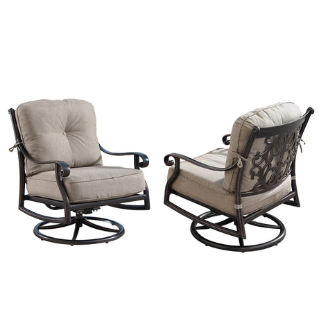 Aluminum 44-in Round Patio Fire Table Set with Swivel Rocking Chairs - Sharicks