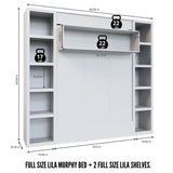 Easy-Lift Full Murphy Wall Bed in White with Two Bookshelves - Sharicks