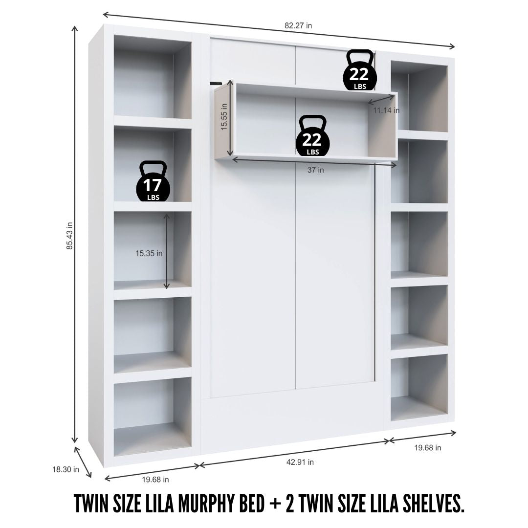 White Twin Murphy Bed with Bookshelves - Sharicks