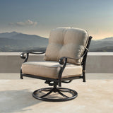 Aluminum Modern Deep Seating Swivel Rocking Club Chairs Tan Cushions