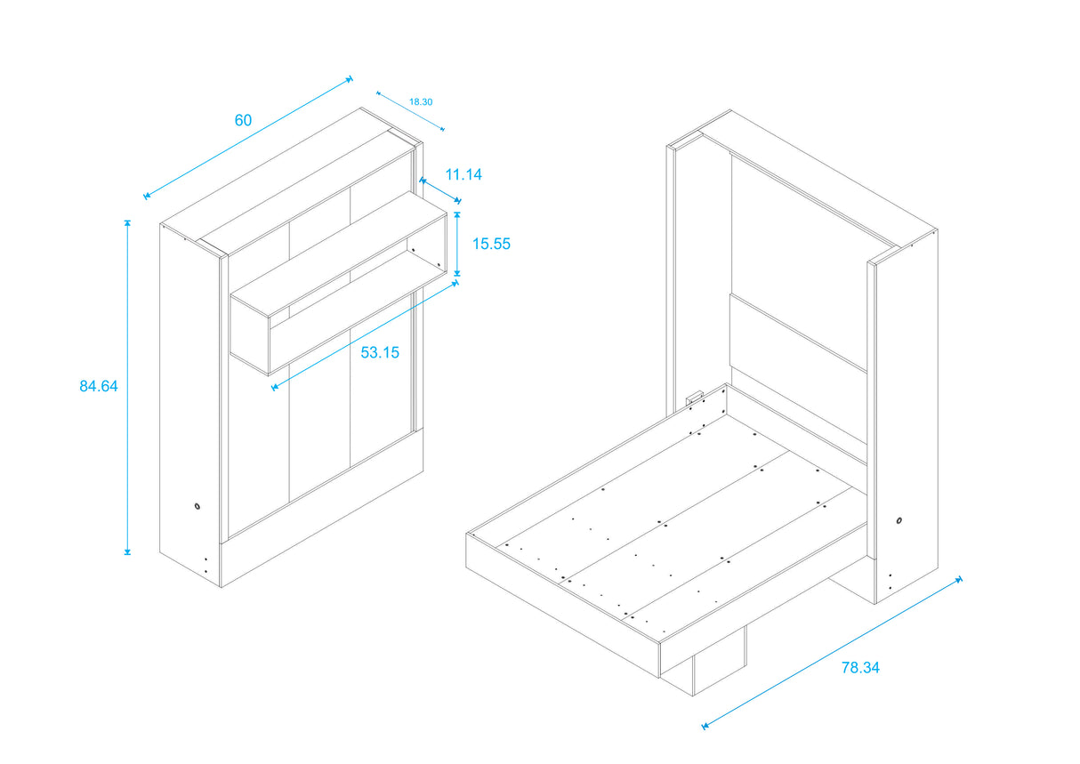 Easy-Lift Full Murphy Wall Bed in Natural Brown Wood Grain with Shelf