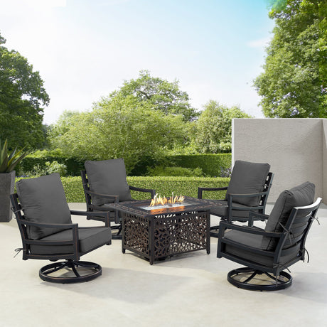 Black Aluminum Fire Table Set with Four Club Chairs - Sharicks