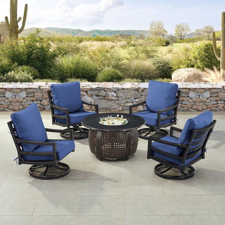 Black Aluminum Fire Table Set with Four Club Chairs - Sharicks