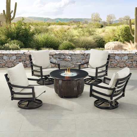 Black Aluminum Fire Table Set with Four Club Chairs - Sharicks