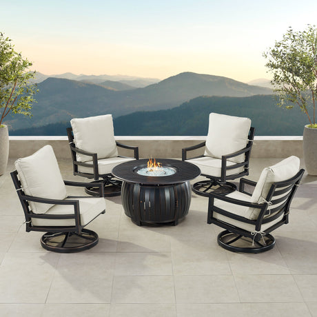 Black Aluminum Fire Table Set with Four Club Chairs - Sharicks