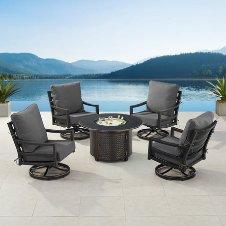 Black Aluminum Fire Table Set with Four Club Chairs - Sharicks