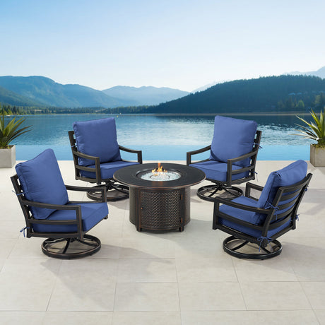 Black Aluminum Fire Table Set with Four Club Chairs - Sharicks