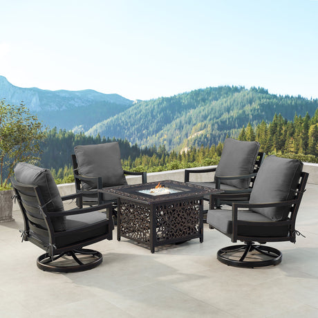 Black Aluminum Fire Table Set with Four Club Chairs - Sharicks